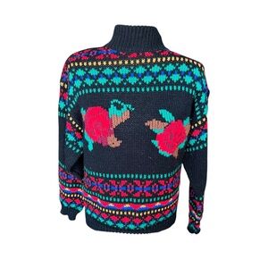 Vintage 90's Colorful Rose Knit Sweater Size Medium